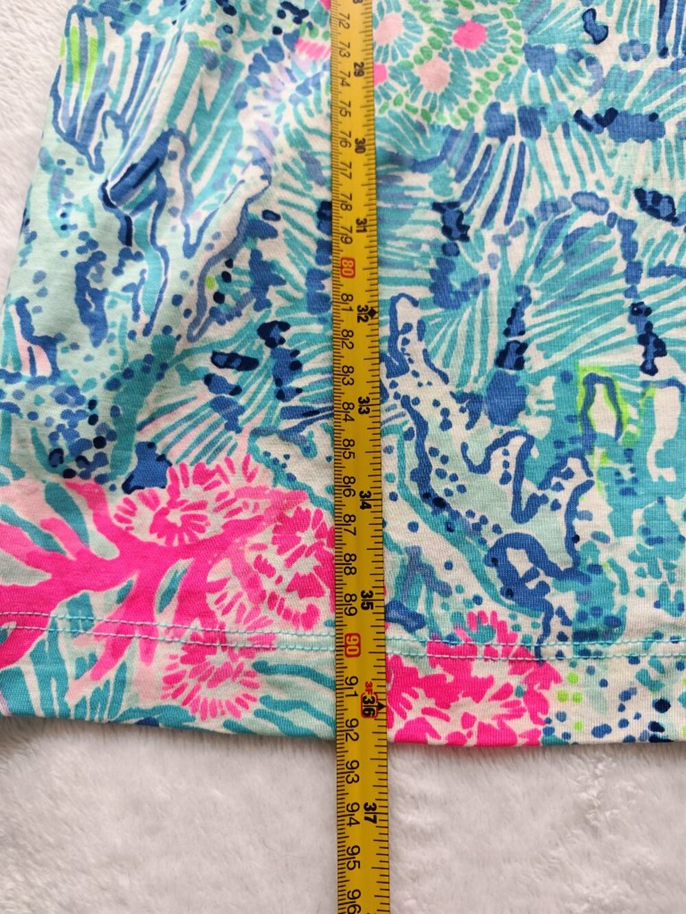Lilly Pulitzer Pima Cotton Tunic Dress L Blue Pink Tropical Print Lace Neckline - Picture 8 of 11